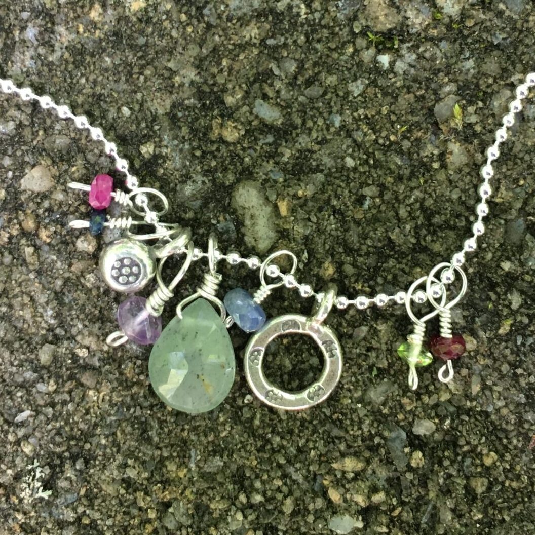 18-Inch Rhodium Plated Necklace with 6mm Emerald Birthstone Beads and Sterling Silver Saint Charles Borromeo Charm. 