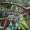 Owl Earrings with Aqua Blue Beads - Image 3
