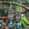 Owl Earrings with Aqua Blue Beads - Image 2