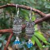 Owl Earrings with Aqua Blue Beads