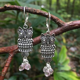 Pink Owl Earrings Sterling Silver Gift