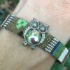 Owl Slide Charm on Earth Tones Flat Woven Cotton Cord Bracelet